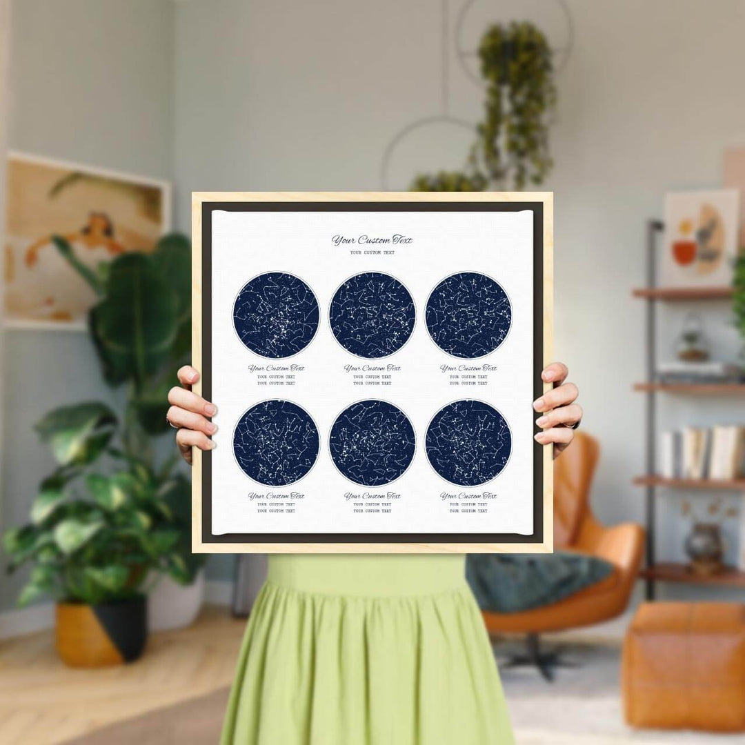 Star Map Gift Personalized With 6 Night Skies, Square, Light Wood Floater Framed Art Print, Styled#color-finish_light-wood-floater-frame