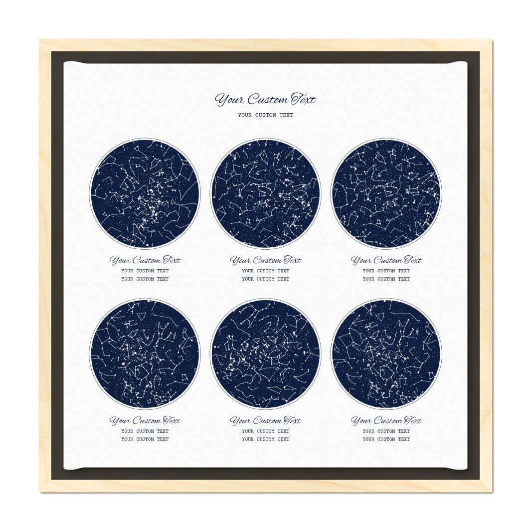 Star Map Gift Personalized With 6 Night Skies, Square, Light Wood Floater Framed Art Print#color-finish_light-wood-floater-frame