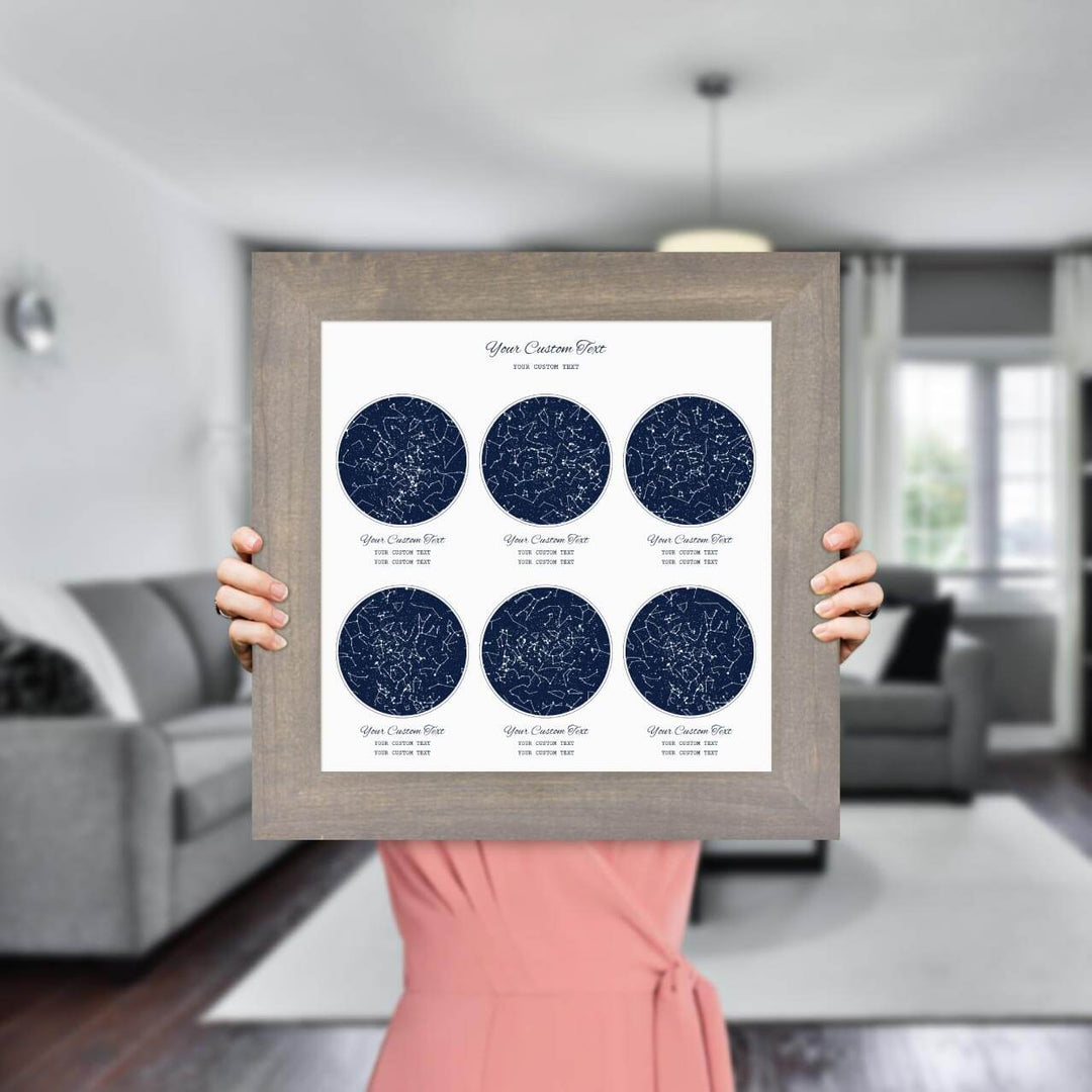 Star Map Gift Personalized With 6 Night Skies, Square, Gray Wide Framed Art Print, Styled#color-finish_gray-wide-frame