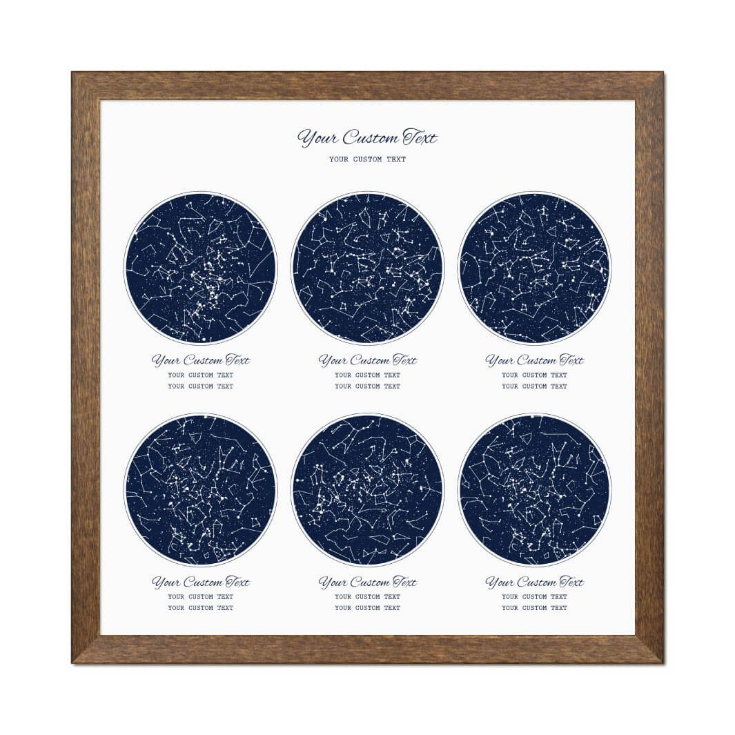 Star Map Gift Personalized With 6 Night Skies, Square, Walnut Thin Framed Art Print#color-finish_walnut-thin-frame