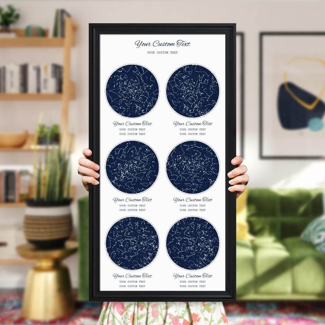 Star Map Gift Personalized With 6 Night Skies, Vertical, Black Beveled Framed Art Print, Styled#color-finish_black-beveled-frame