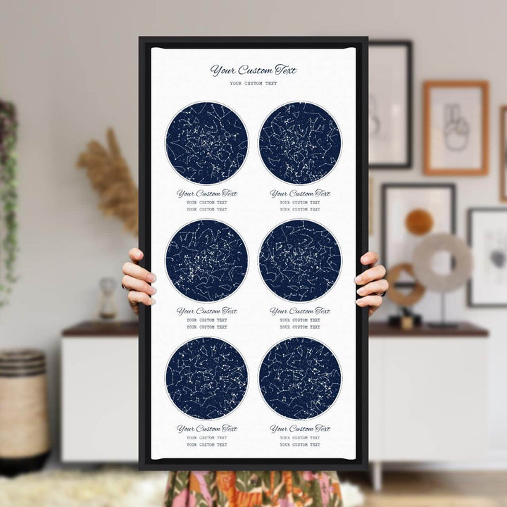 Star Map Gift Personalized With 6 Night Skies, Vertical, Black Floater Framed Art Print, Styled#color-finish_black-floater-frame