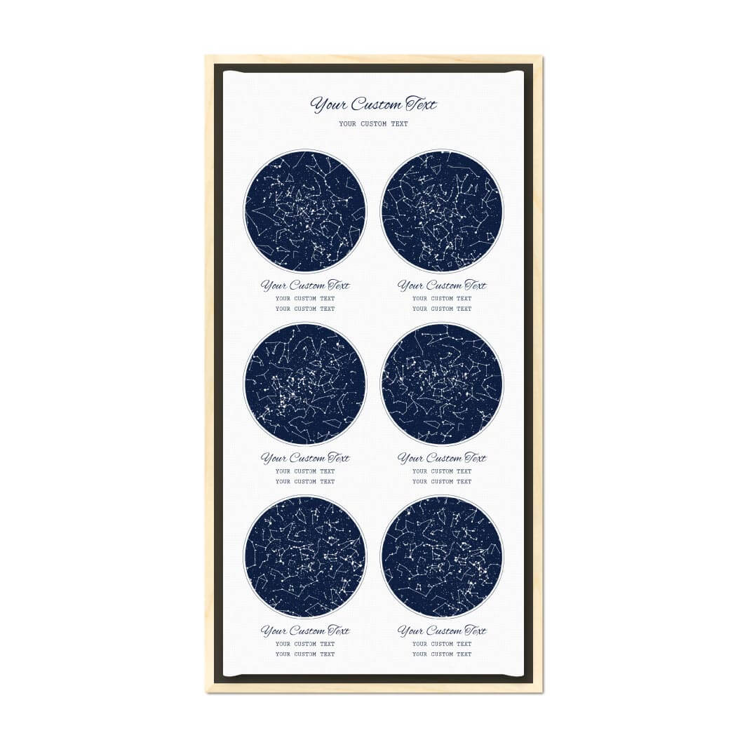 Star Map Gift Personalized With 6 Night Skies, Vertical, Light Wood Floater Framed Art Print#color-finish_light-wood-floater-frame