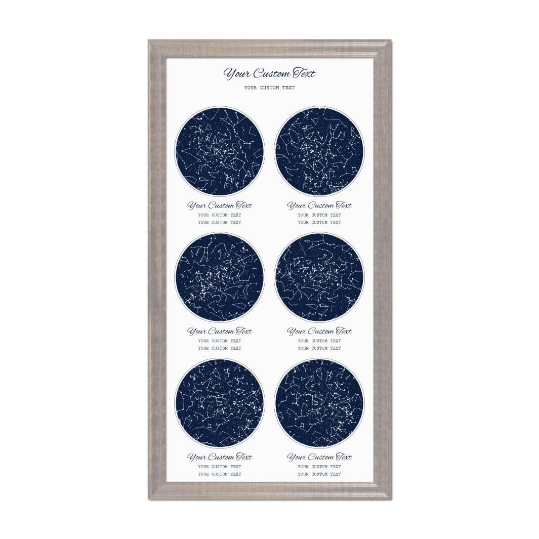 Star Map Gift Personalized With 6 Night Skies, Vertical, Gray Beveled Framed Art Print#color-finish_gray-beveled-frame