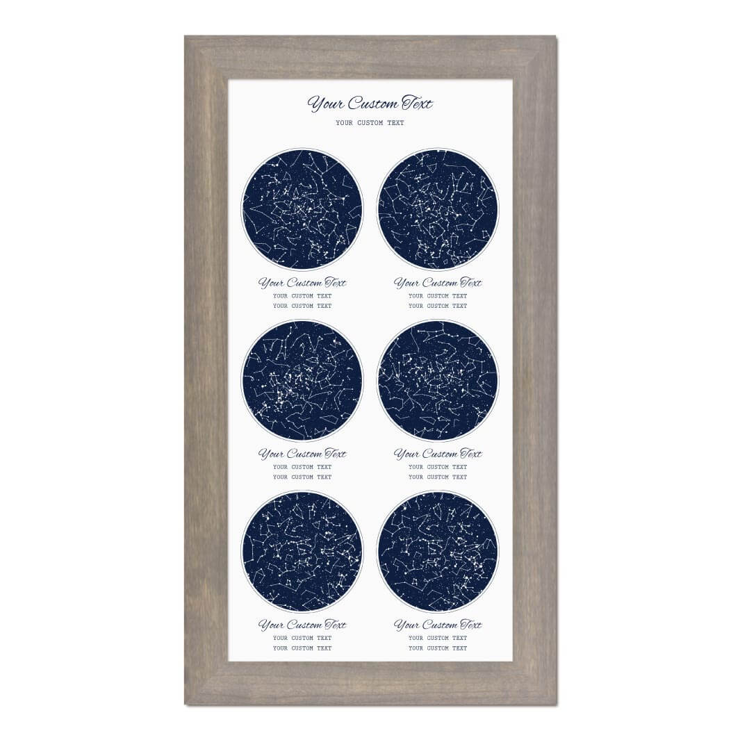 Star Map Gift Personalized With 6 Night Skies, Vertical, Gray Wide Framed Art Print#color-finish_gray-wide-frame