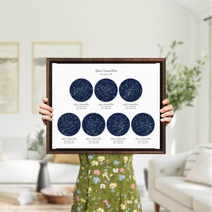 Star Map Gift Personalized With 7 Night Skies, Horizontal, Espresso Floater Framed Art Print, Styled#color-finish_espresso-floater-frame