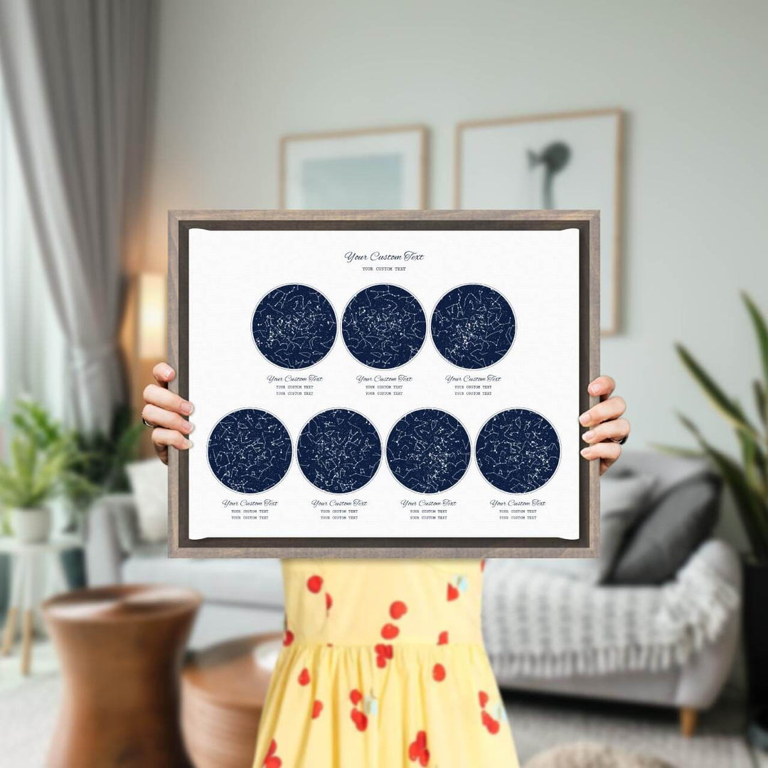 Star Map Gift Personalized With 7 Night Skies, Horizontal, Gray Floater Framed Art Print, Styled#color-finish_gray-floater-frame