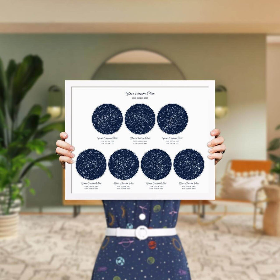 Star Map Gift Personalized With 7 Night Skies, Horizontal, White Thin Framed Art Print, Styled#color-finish_white-thin-frame