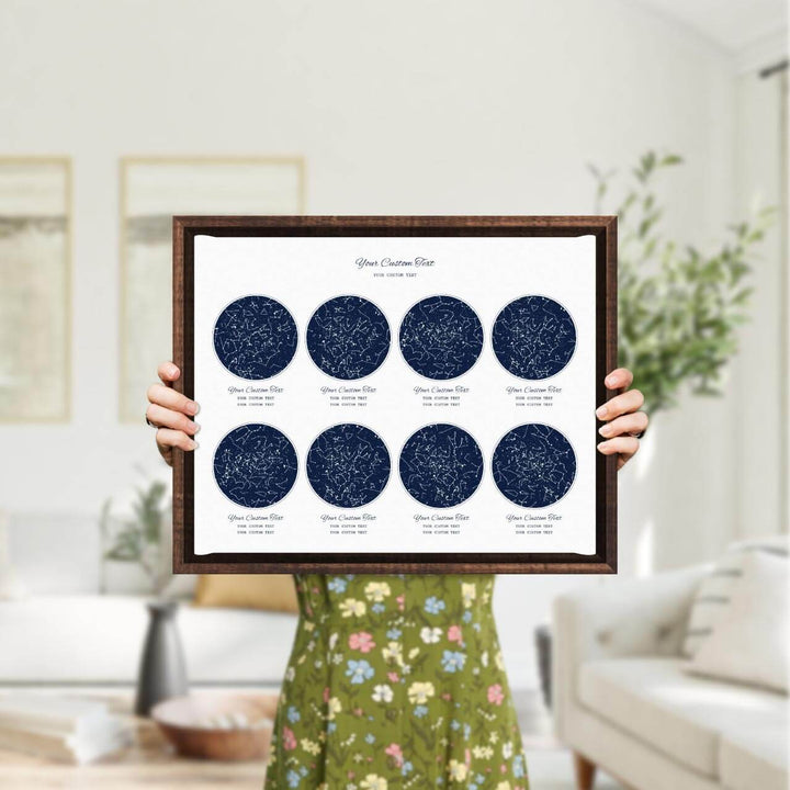 Star Map Gift Personalized With 8 Night Skies, Horizontal, Espresso Floater Framed Art Print, Styled#color-finish_espresso-floater-frame