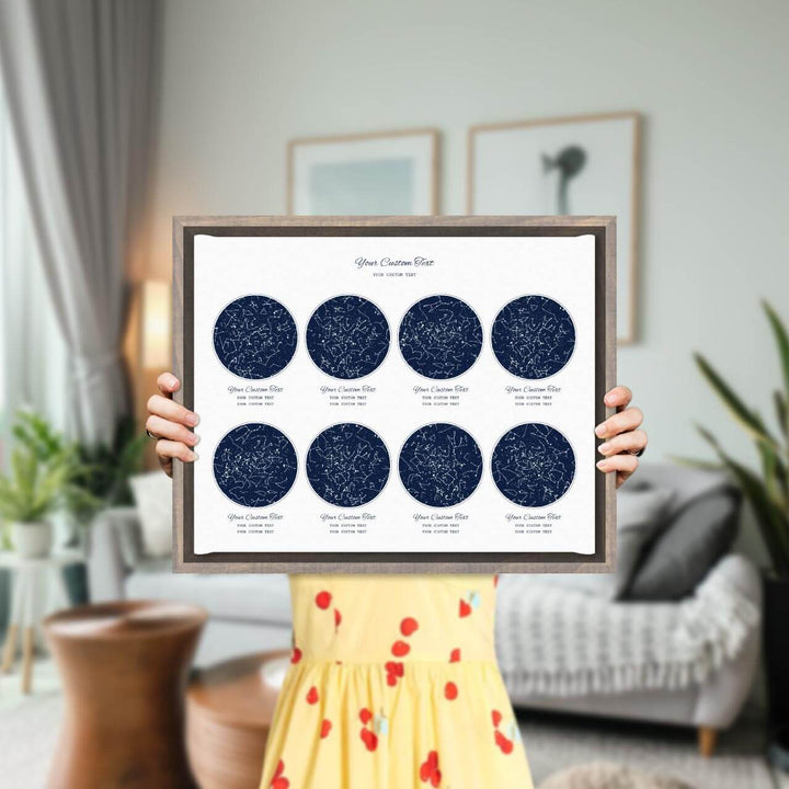 Star Map Gift Personalized With 8 Night Skies, Horizontal, Gray Floater Framed Art Print, Styled#color-finish_gray-floater-frame