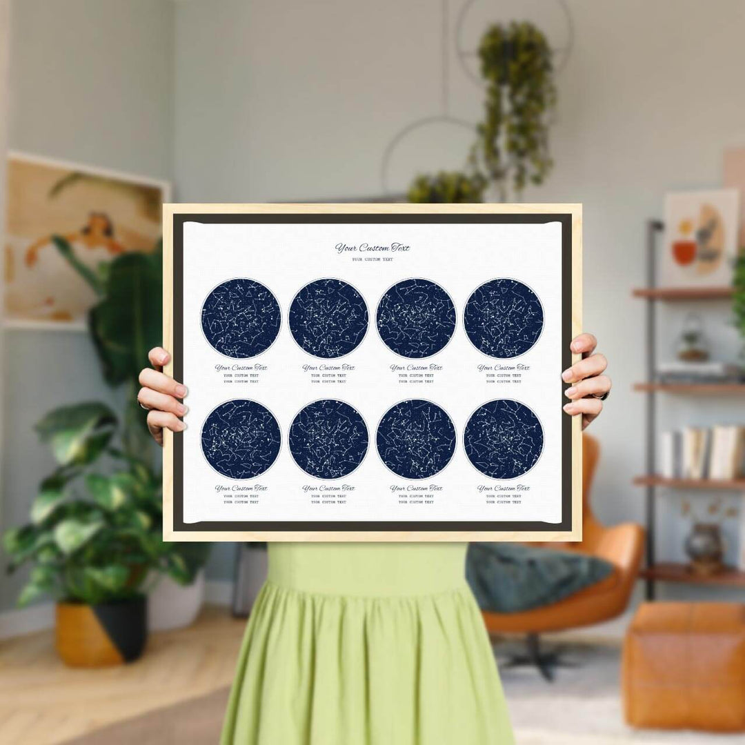 Star Map Gift Personalized With 8 Night Skies, Horizontal, Light Wood Floater Framed Art Print, Styled#color-finish_light-wood-floater-frame