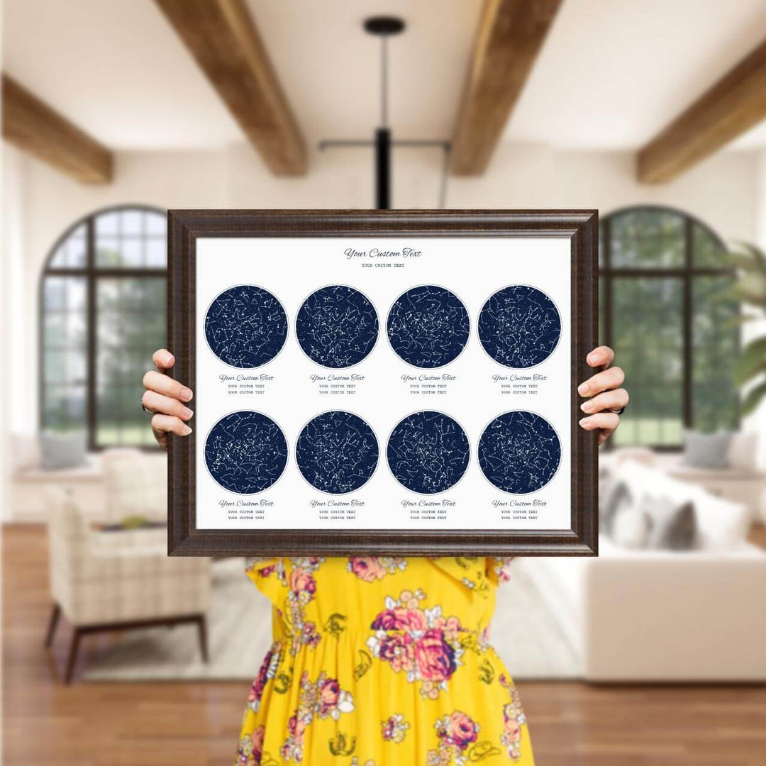 Star Map Gift Personalized With 8 Night Skies, Horizontal, Espresso Beveled Framed Art Print, Styled#color-finish_espresso-beveled-frame