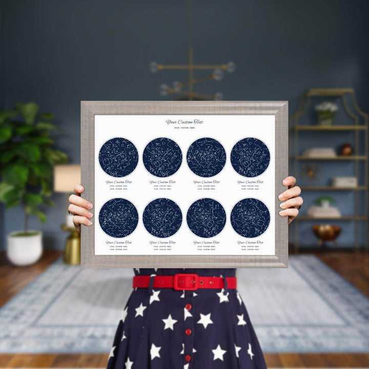 Star Map Gift Personalized With 8 Night Skies, Horizontal, Gray Beveled Framed Art Print, Styled#color-finish_gray-beveled-frame