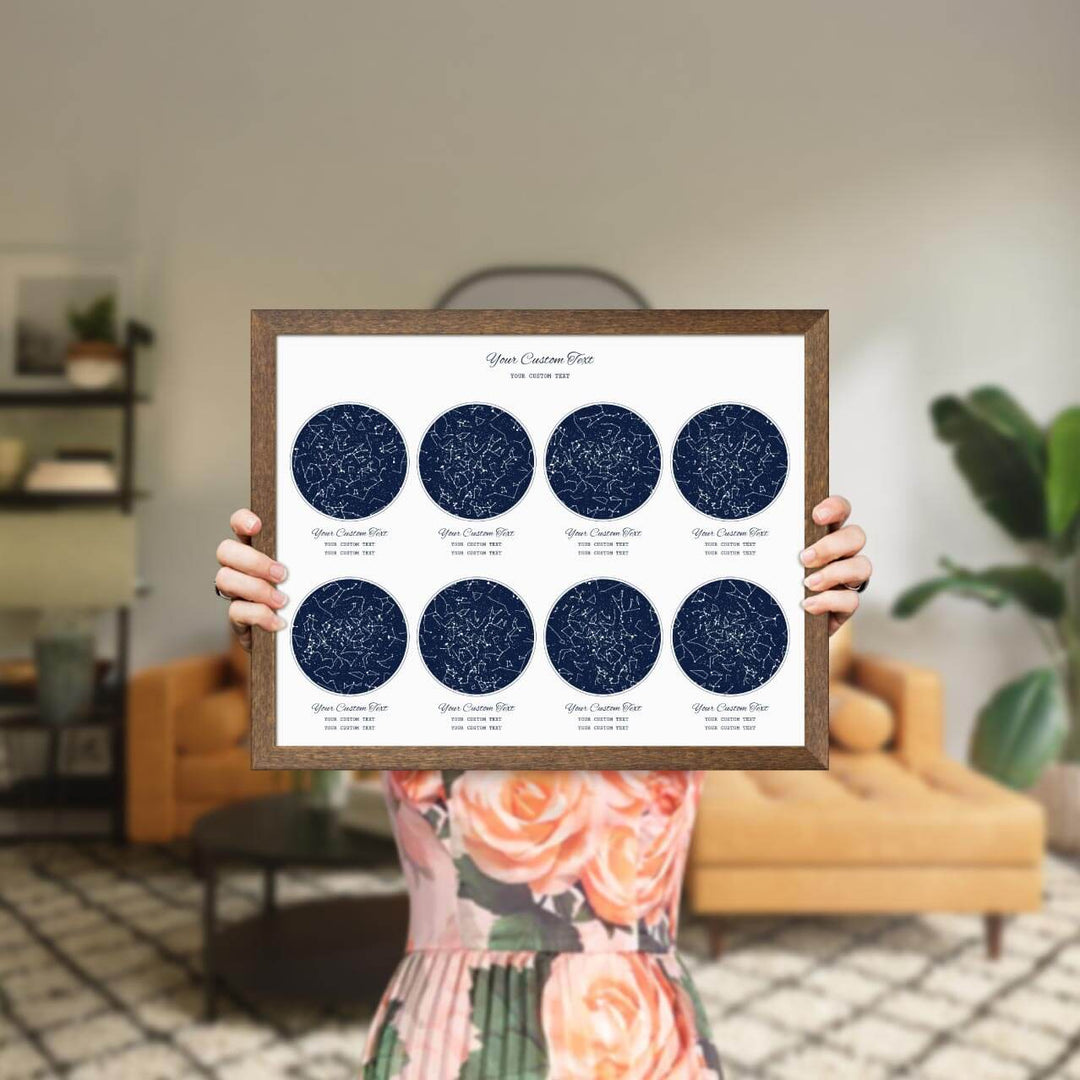 Star Map Gift Personalized With 8 Night Skies, Horizontal, Walnut Thin Framed Art Print, Styled#color-finish_walnut-thin-frame
