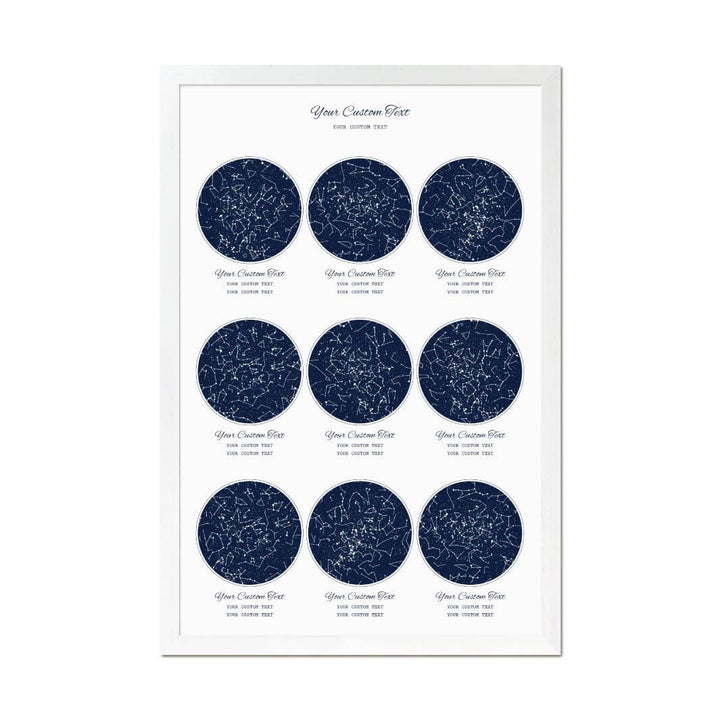 Star Map Gift Personalized With 9 Night Skies, Vertical, White Thin Framed Art Print#color-finish_white-thin-frame