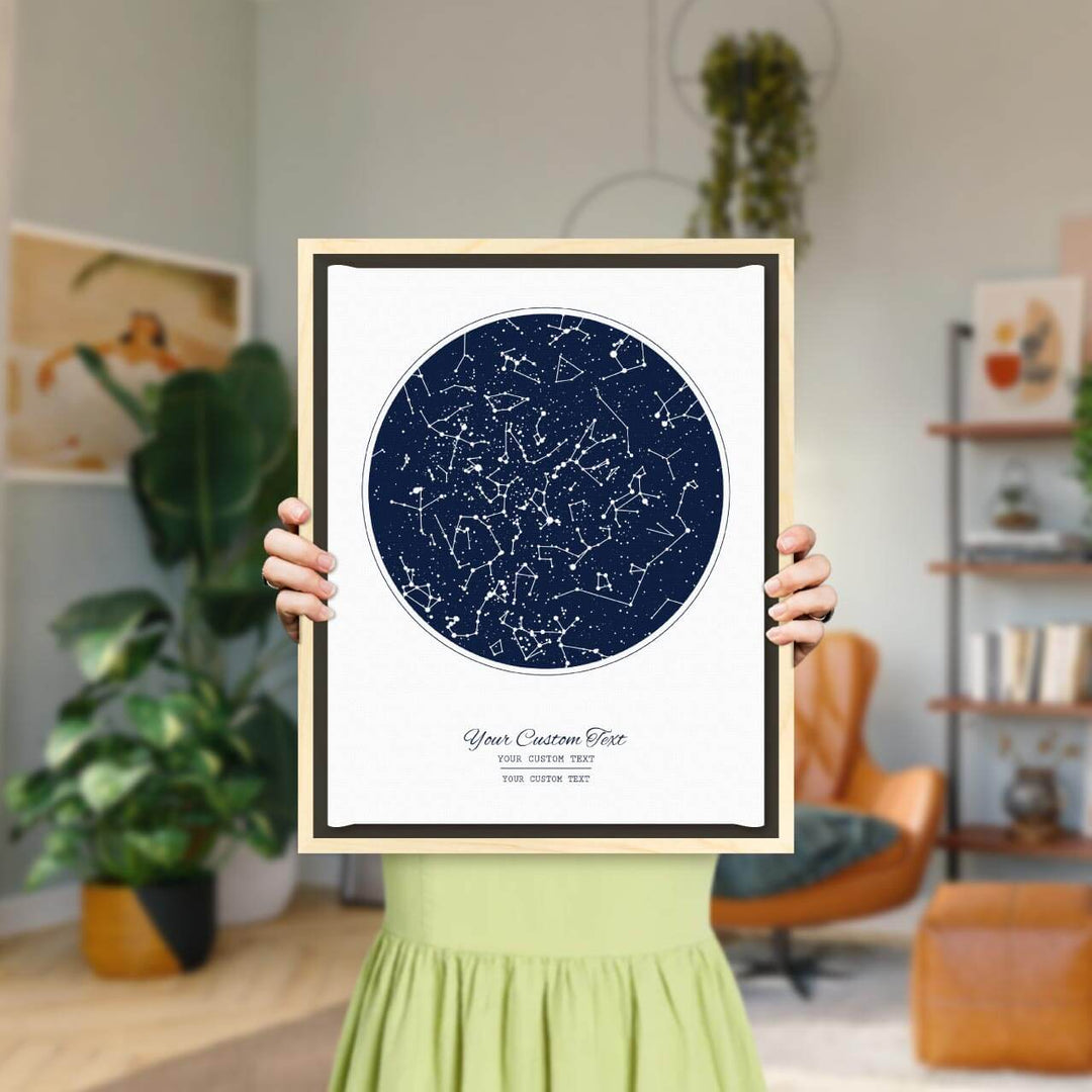 Custom Night Sky Print with 1 Star Map, Personalized Vertical Canvas Poster, Light Wood Floater Frame, Styled#color-finish_light-wood-floater-frame