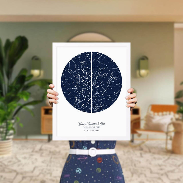 Star Map Gift with 2 Night Skies, Custom Vertical Paper Print, White Thin Frame, Styled#color-finish_white-thin-frame