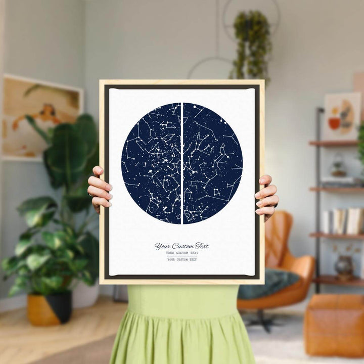 Star Map Gift with 2 Night Skies, Custom Vertical Paper Print, Light Wood Floater Frame, Styled#color-finish_light-wood-floater-frame
